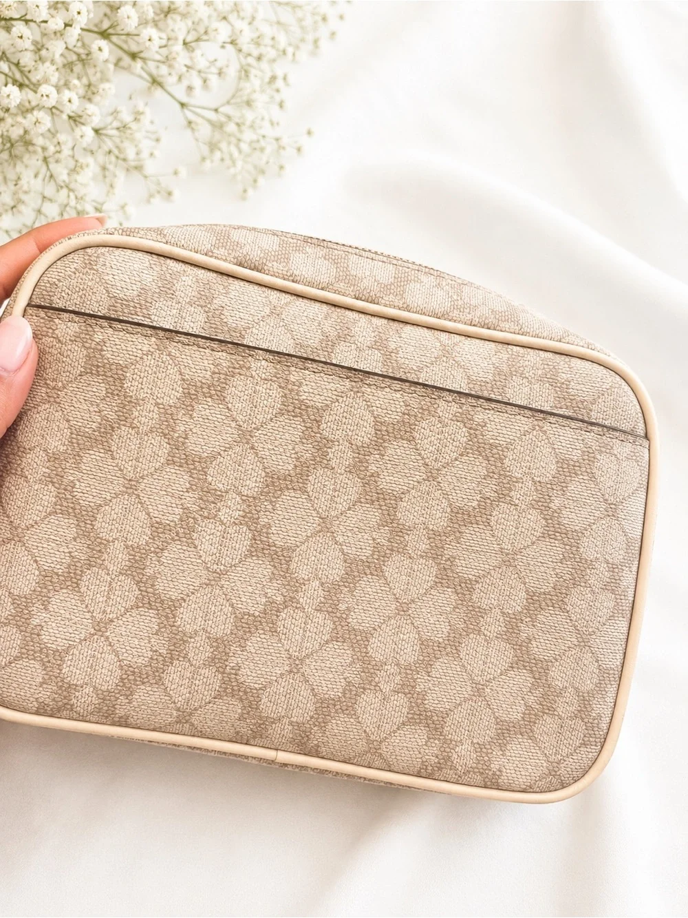 kate spade Beige Signature Monogram Crossbody Bag with Tan Trim